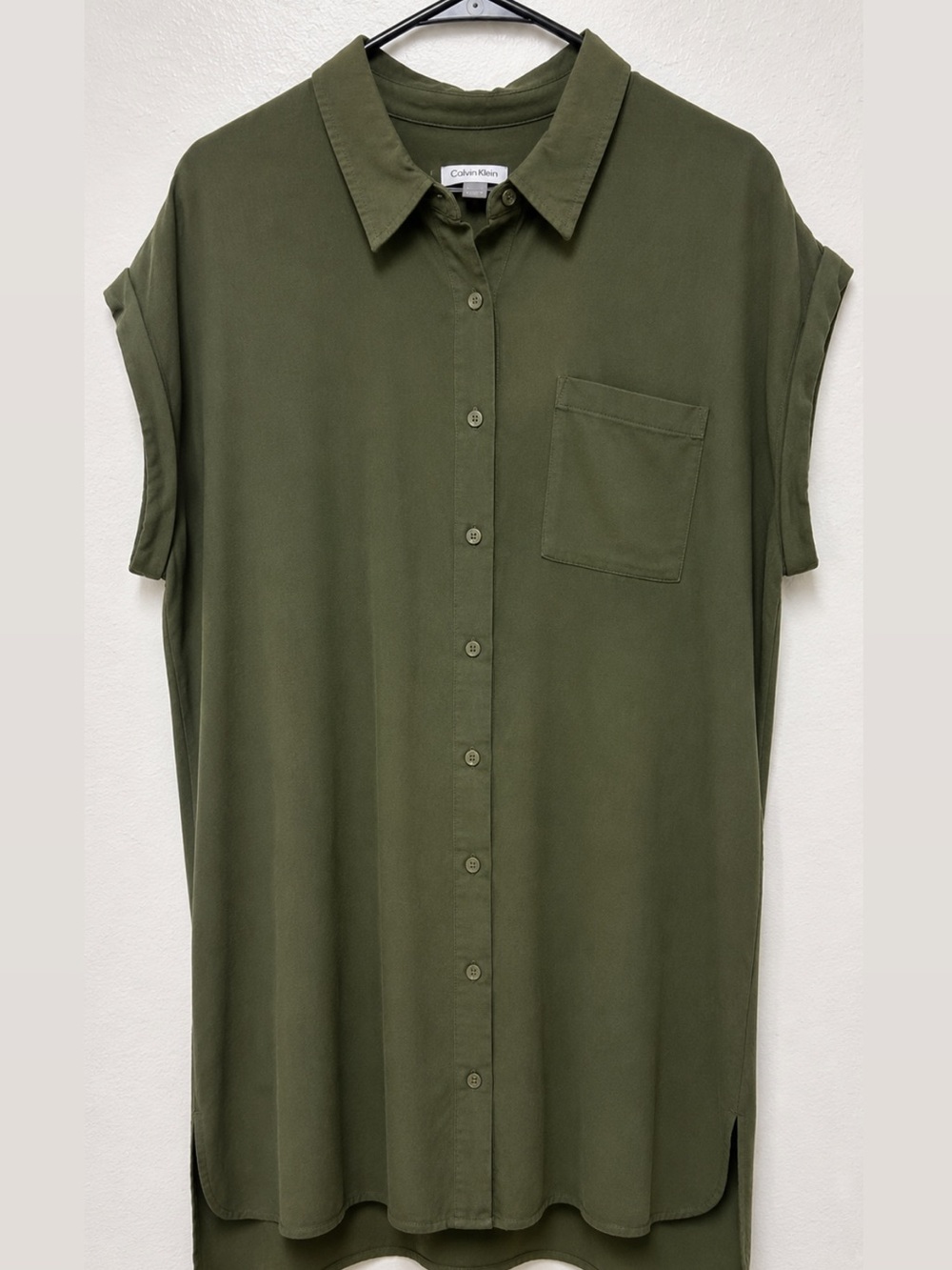 Calvin Klein Olive Green Short Sleeve Button-Down Tunic size
